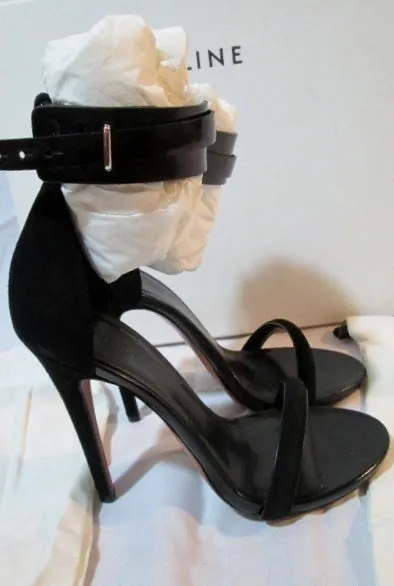 NEW CELINE PARIS ITALY Suede LEATHER Sandal Pump Shoe BLACK 36 / 6 Womens Strappy