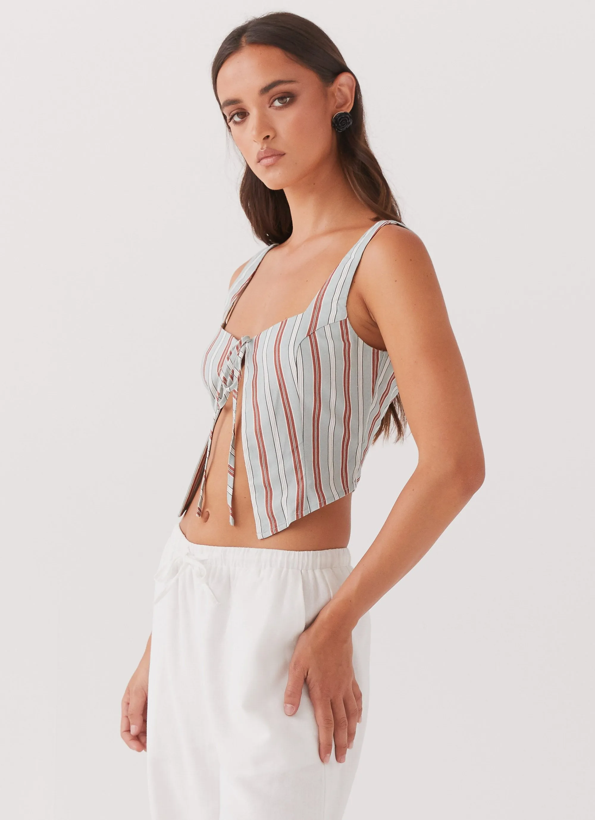 Oasis Dreams Linen Tie Top - Coastal Stripe