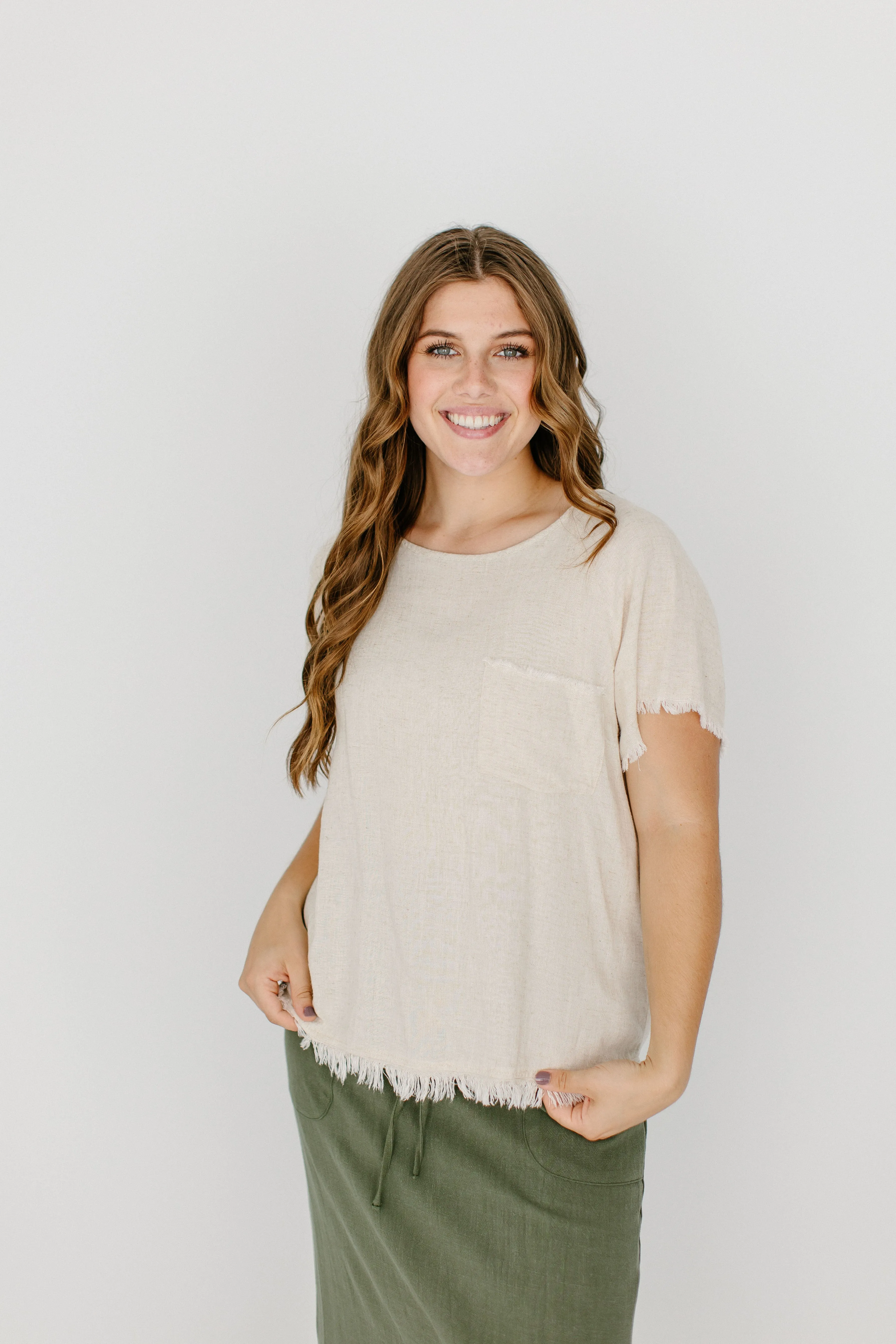 'Oceana' Linen Blend Frayed Hem Top FINAL SALE