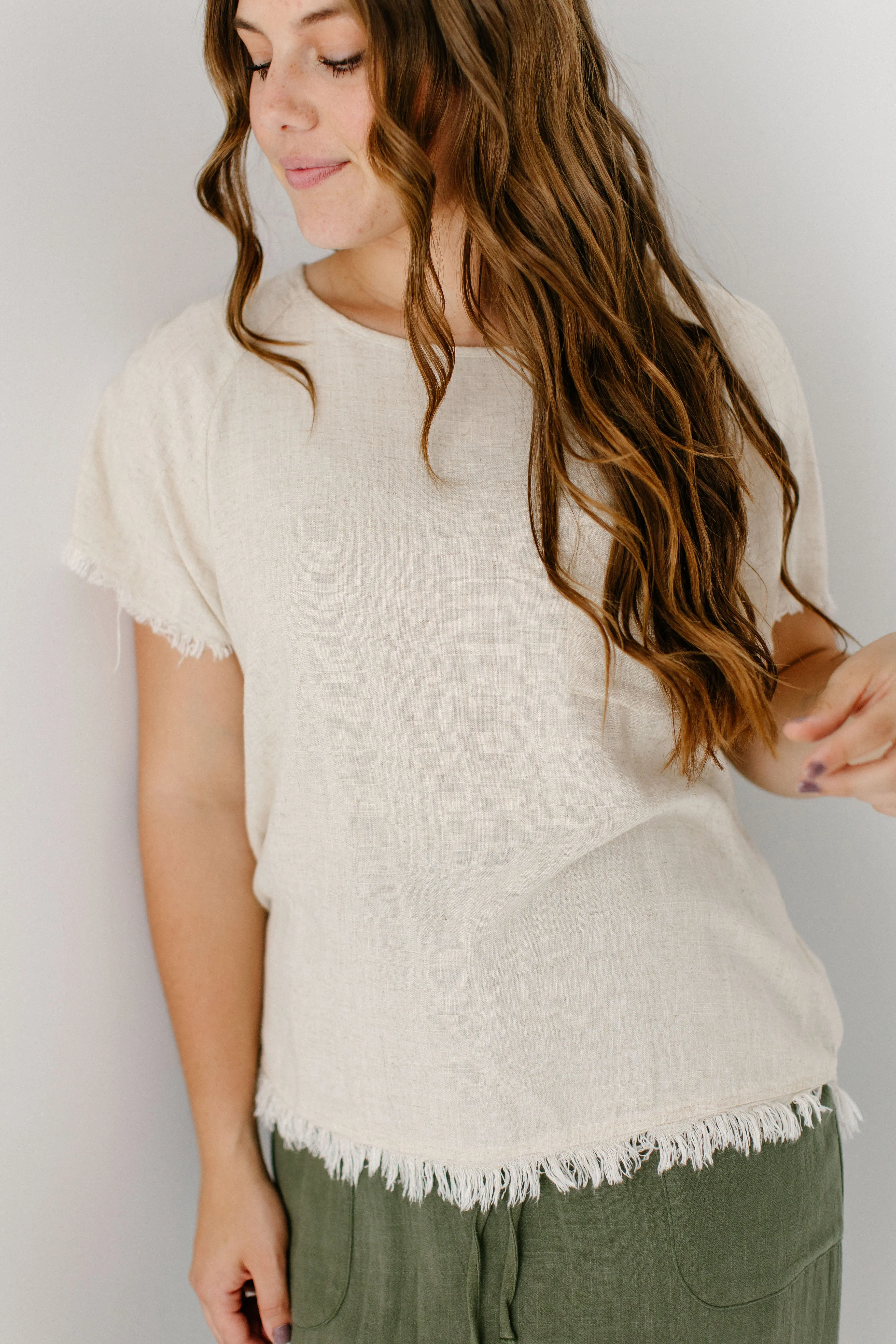 'Oceana' Linen Blend Frayed Hem Top FINAL SALE