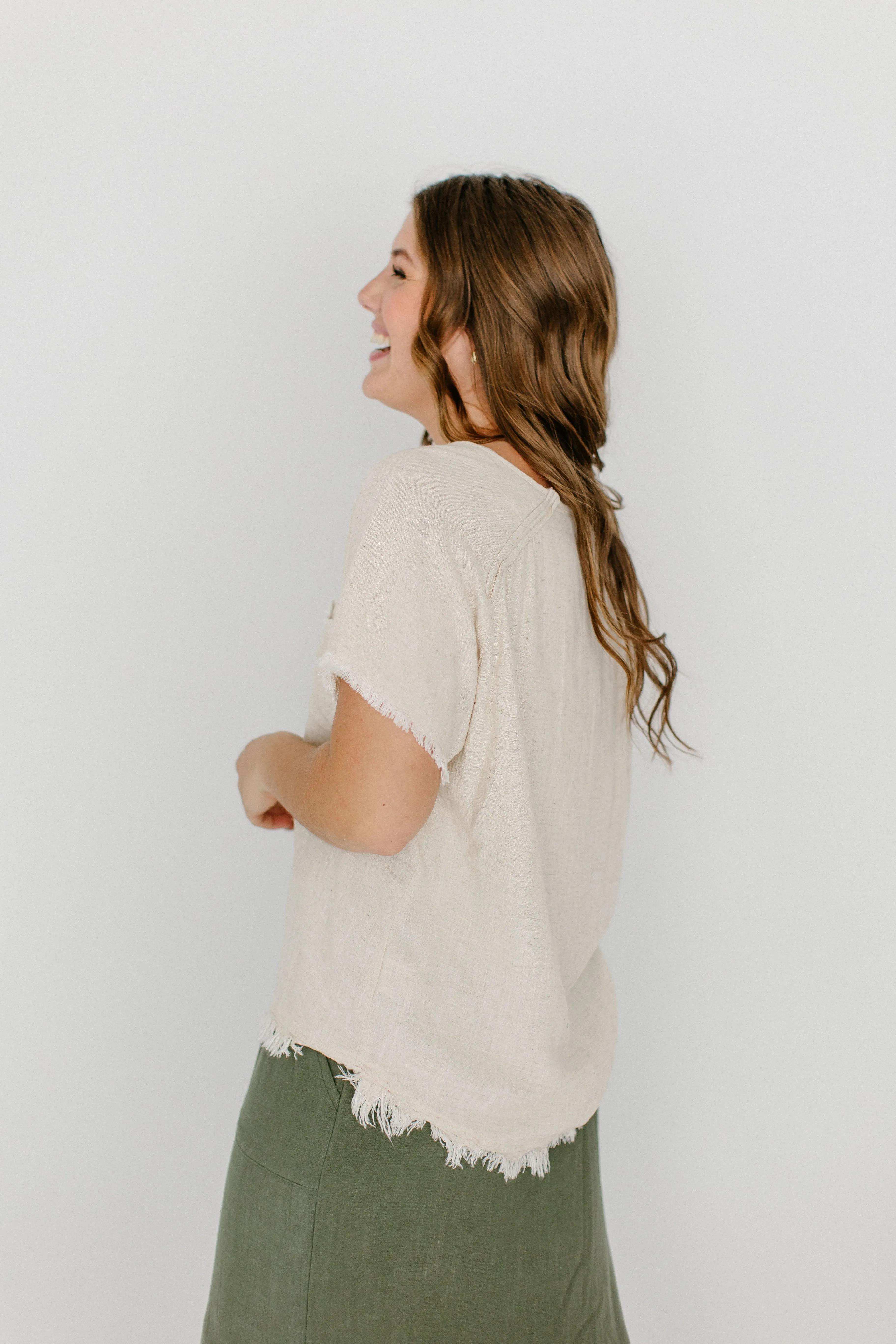 'Oceana' Linen Blend Frayed Hem Top FINAL SALE