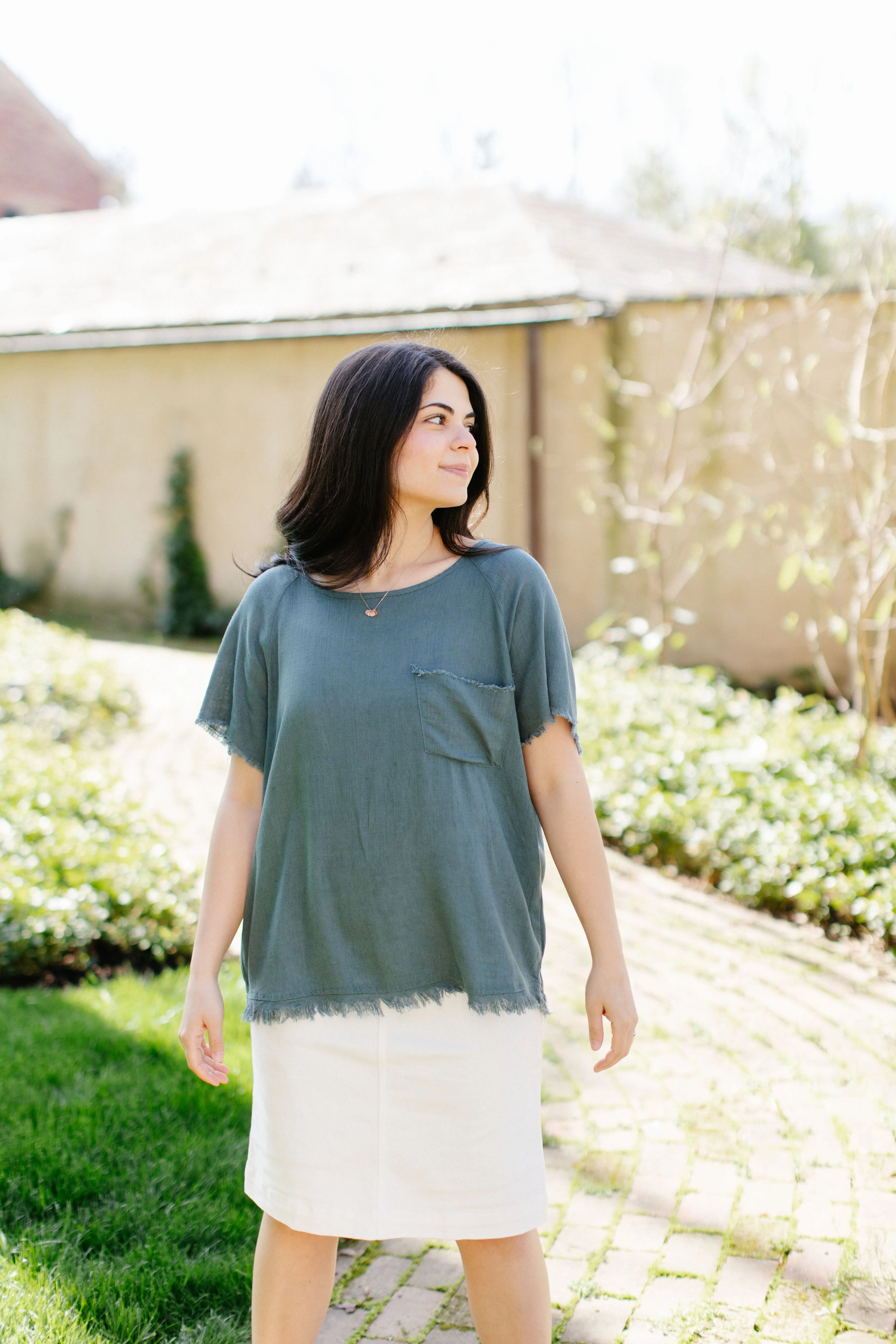 'Oceana' Linen Blend Frayed Hem Top FINAL SALE