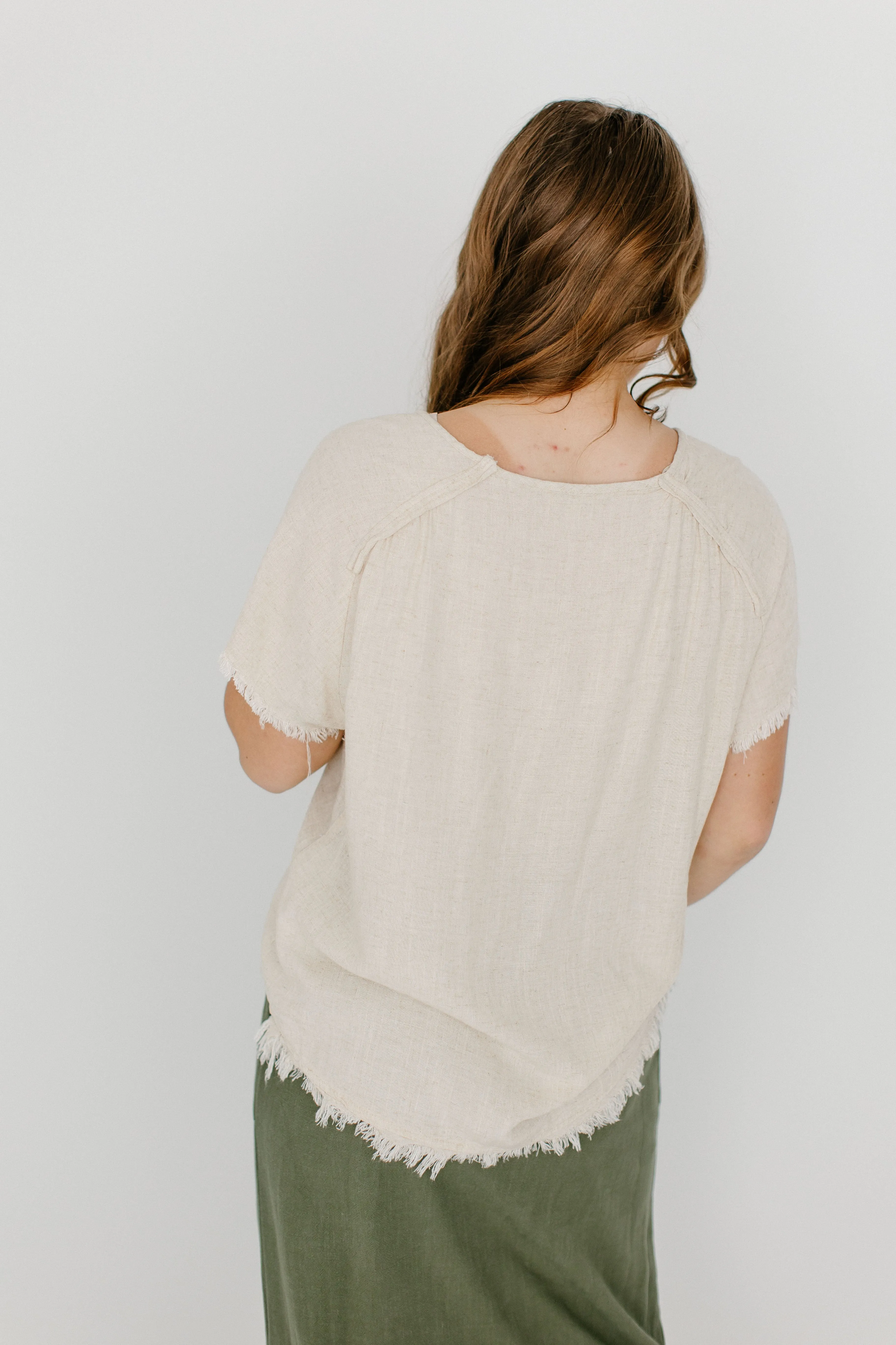 'Oceana' Linen Blend Frayed Hem Top FINAL SALE