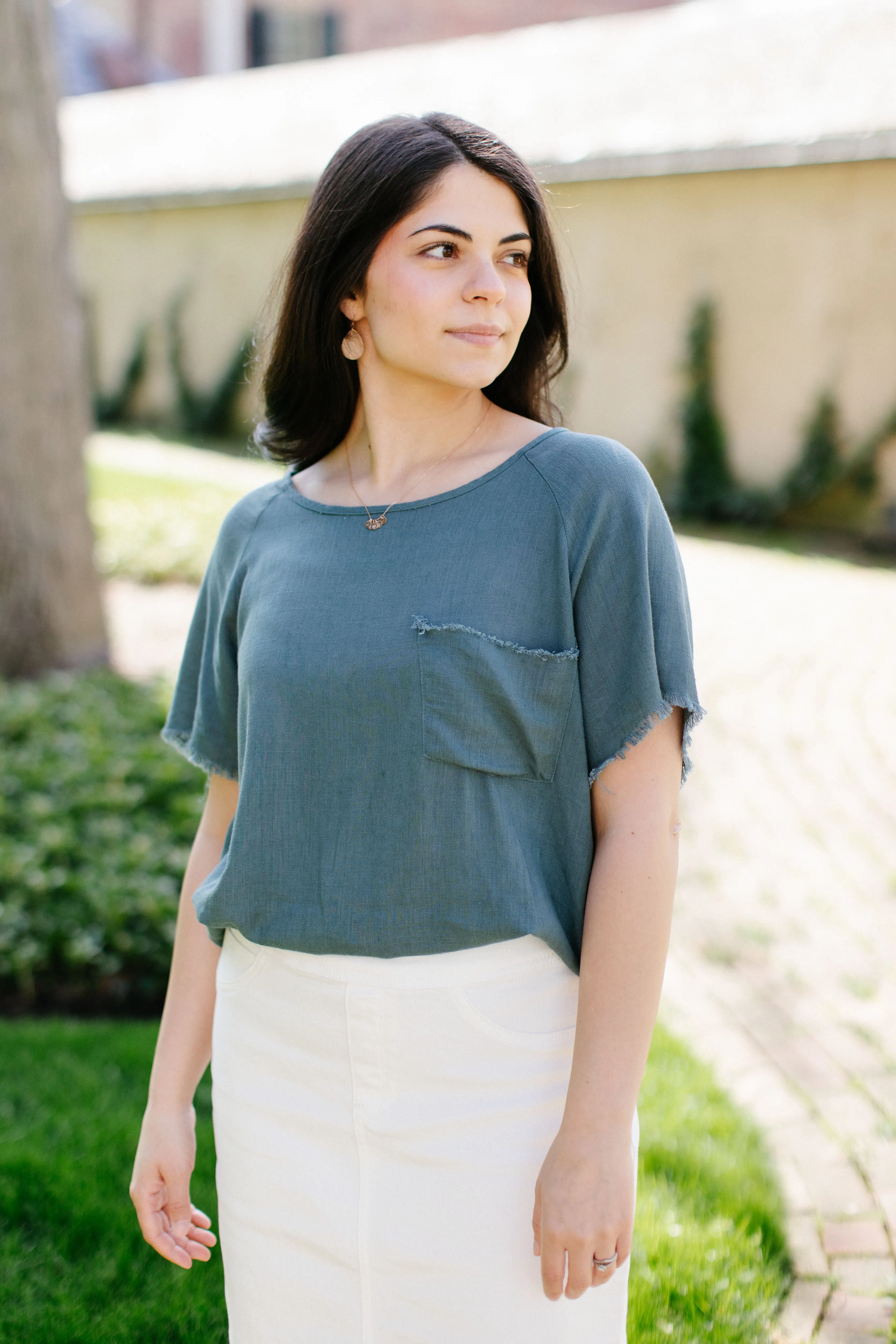 'Oceana' Linen Blend Frayed Hem Top FINAL SALE