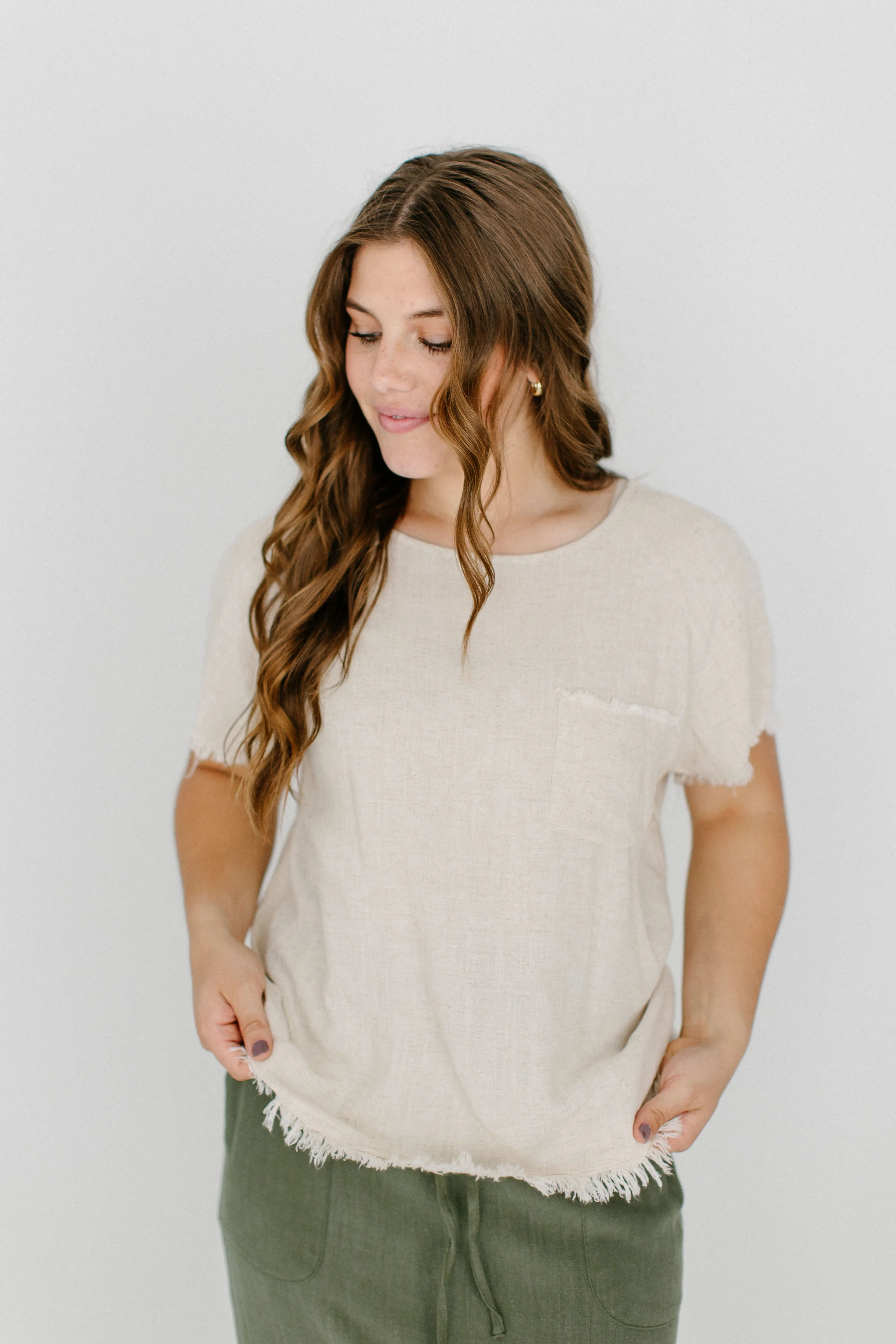 'Oceana' Linen Blend Frayed Hem Top FINAL SALE