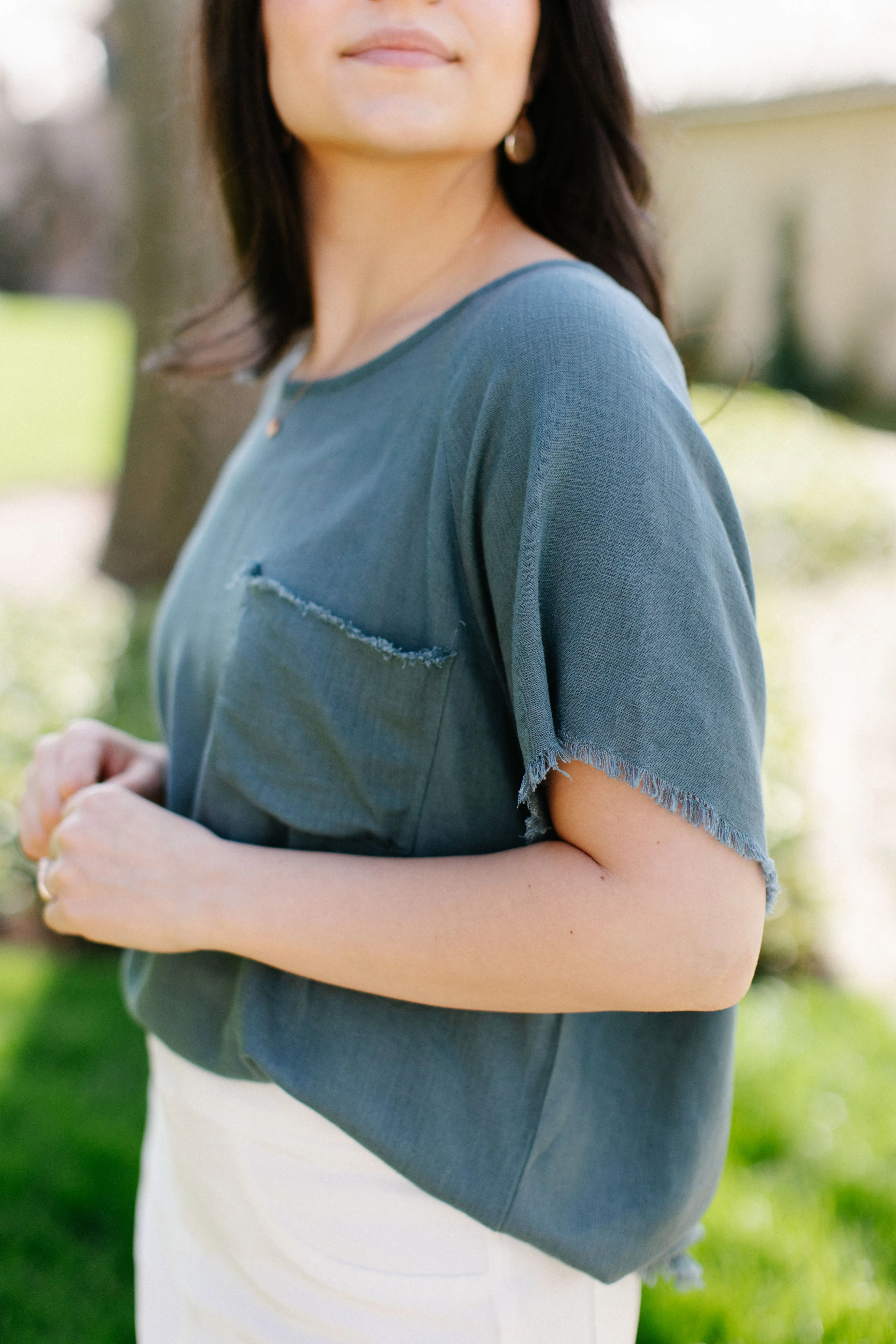 'Oceana' Linen Blend Frayed Hem Top FINAL SALE