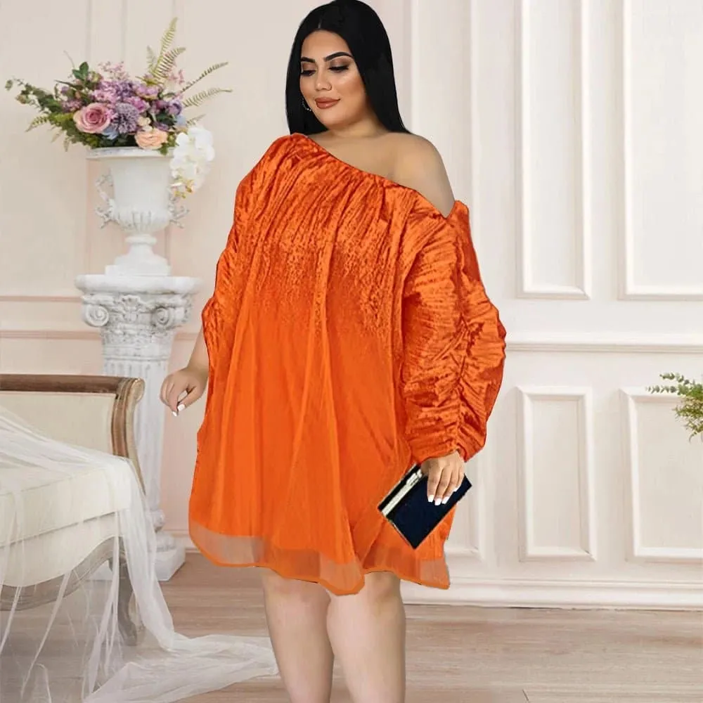 Orange Off Shoulder Party Dress