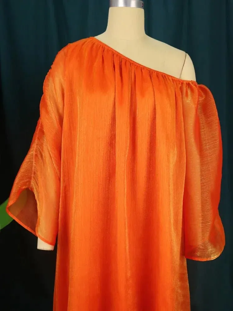 Orange Off Shoulder Party Dress