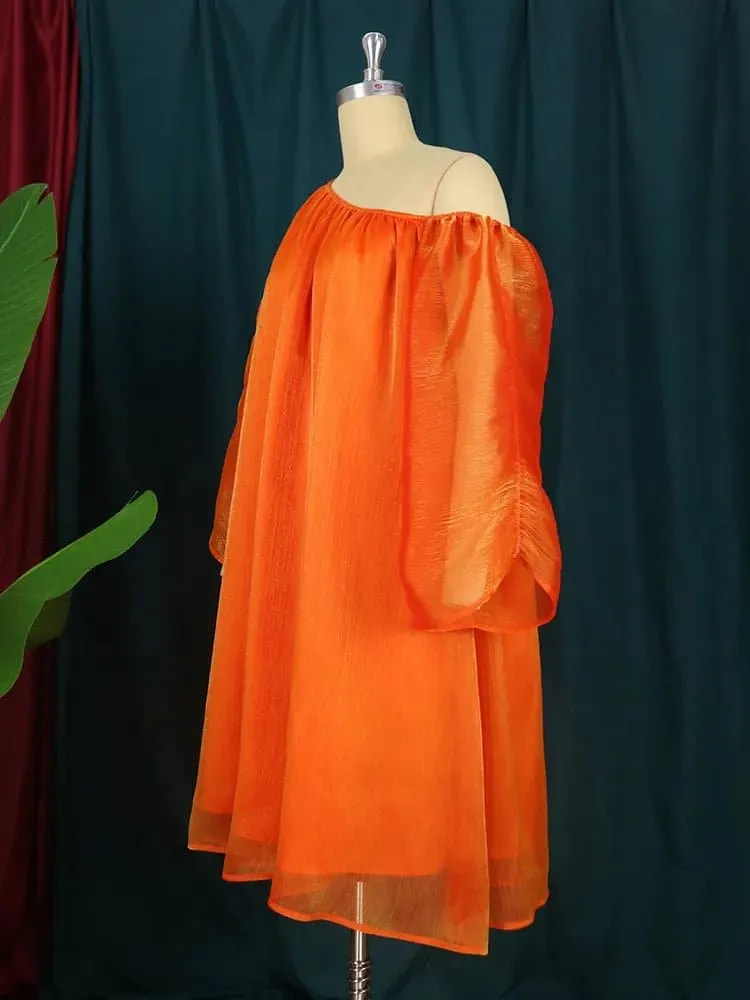 Orange Off Shoulder Party Dress