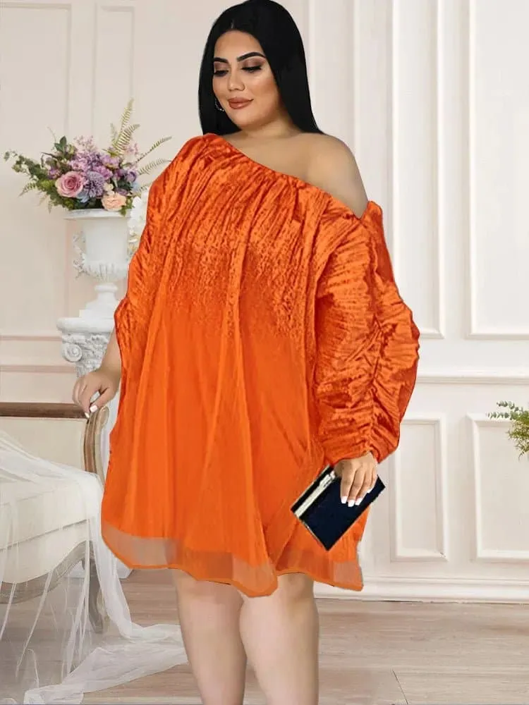 Orange Off Shoulder Party Dress