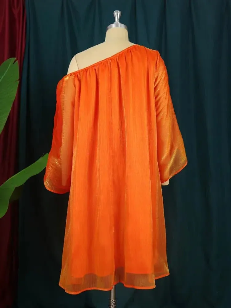 Orange Off Shoulder Party Dress