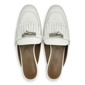 Oz Mule 37.5 White Sandals in Calfskin, Palladium hardware