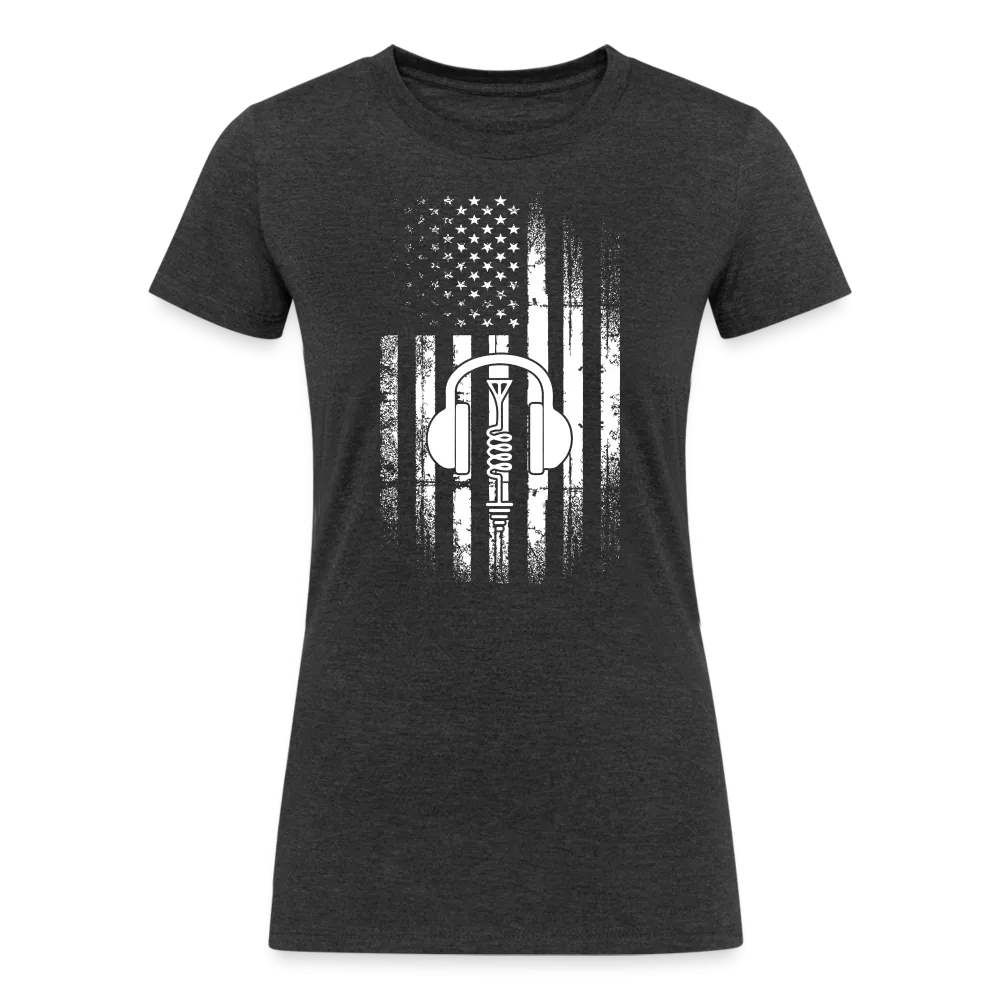 Patriotic Propagation: Distressed Flag and Ham Radio Icon - Women's Eco-Friendly Tri-Blend T-Shirt