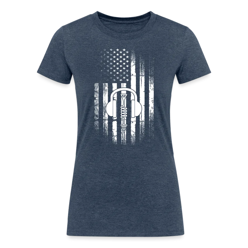 Patriotic Propagation: Distressed Flag and Ham Radio Icon - Women's Eco-Friendly Tri-Blend T-Shirt