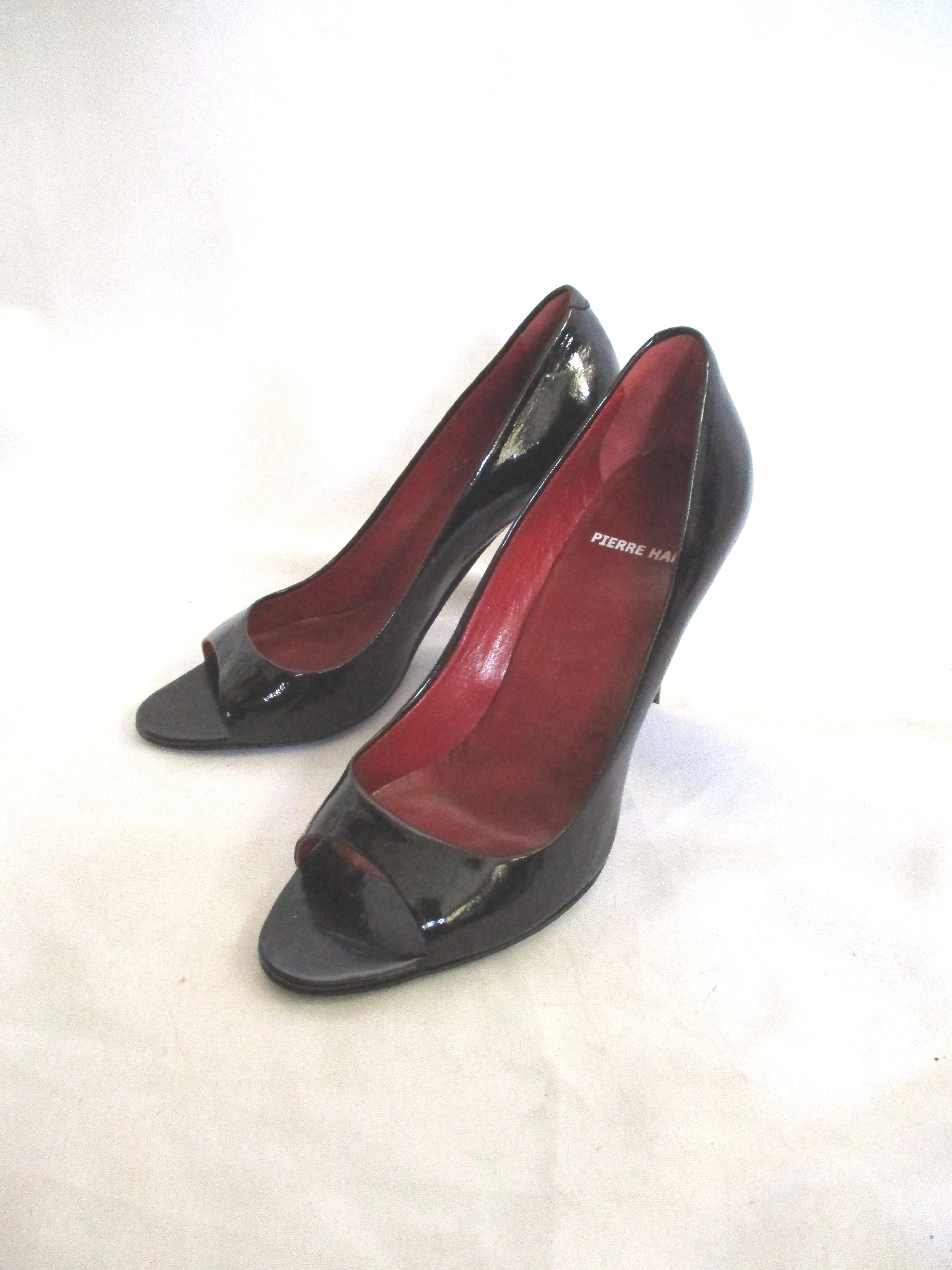 PIERRE HARDY PATENT LEATHER Pump Shoe BLACK 35.5 Peep Toe Womens