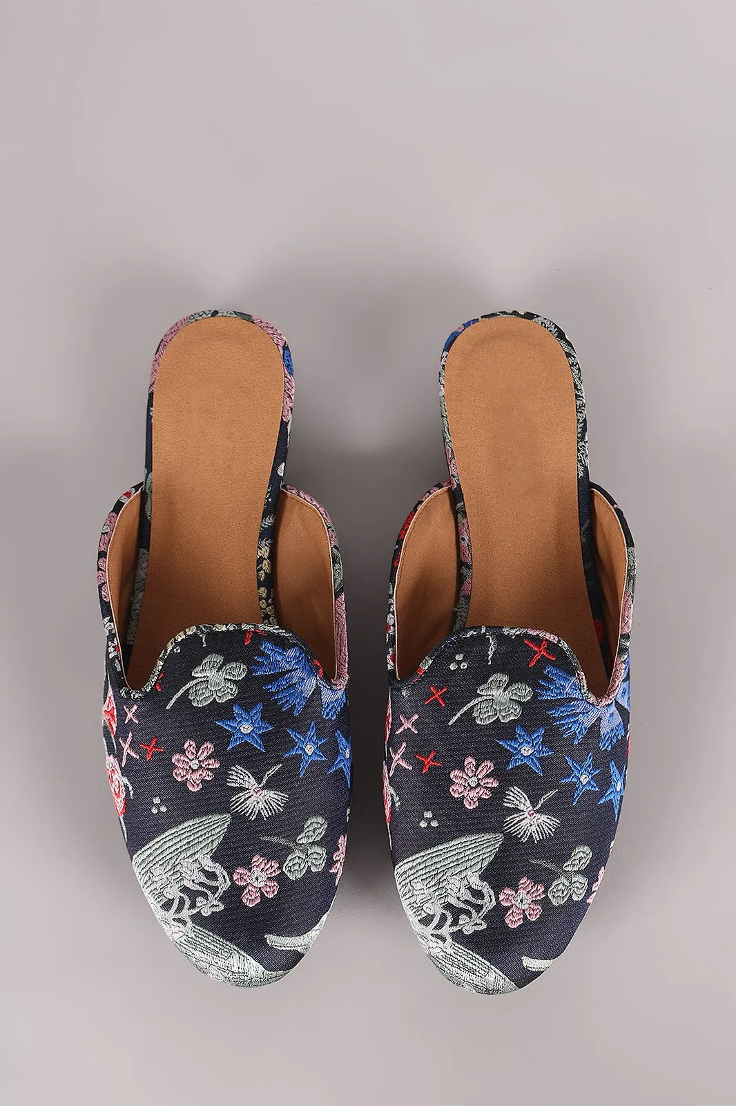 Qupid Floral Brocade Slip-On Loafer Flat