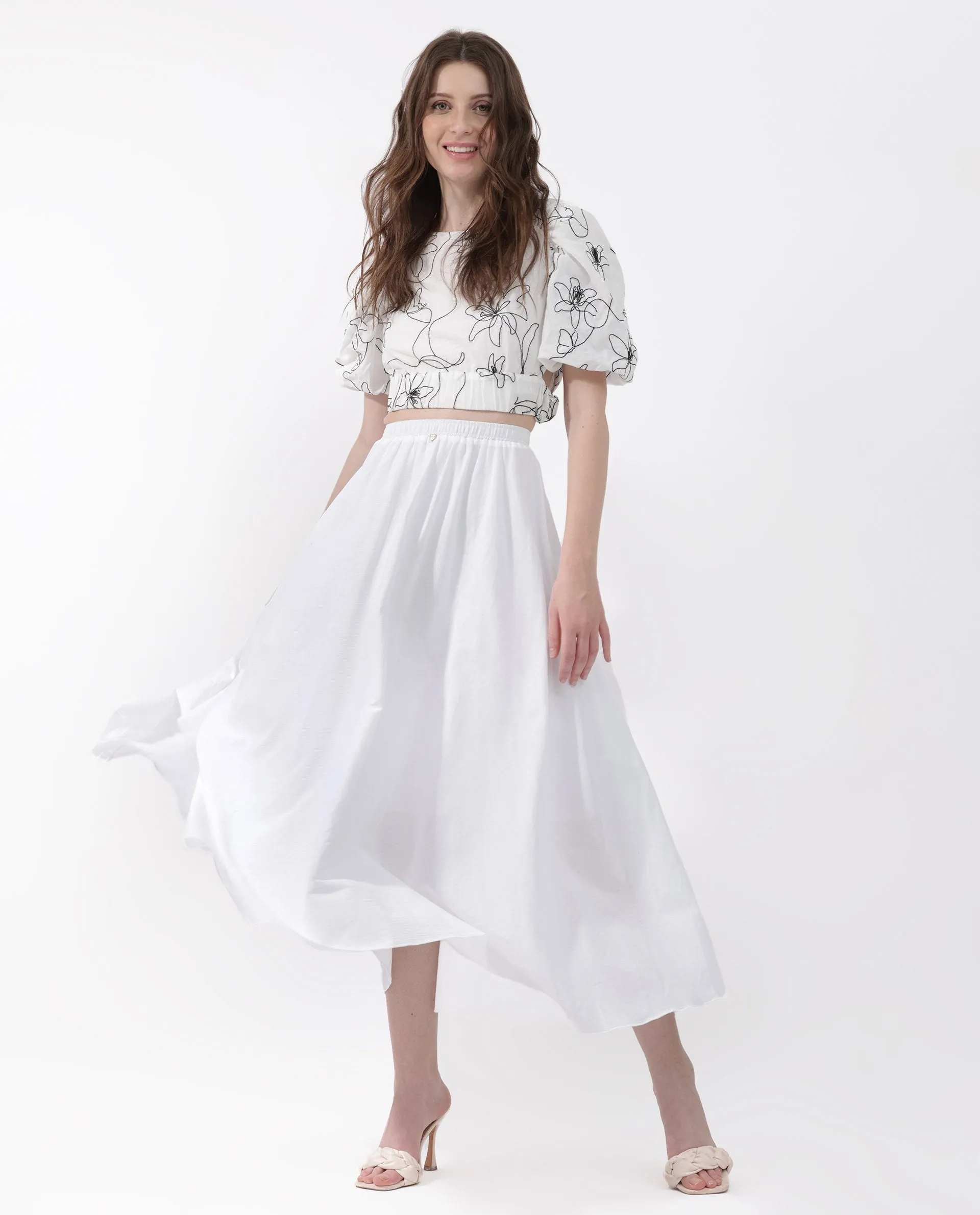 Rareism Women Alina White Cotton Fabric Regular Fit Plain Midi Skirt