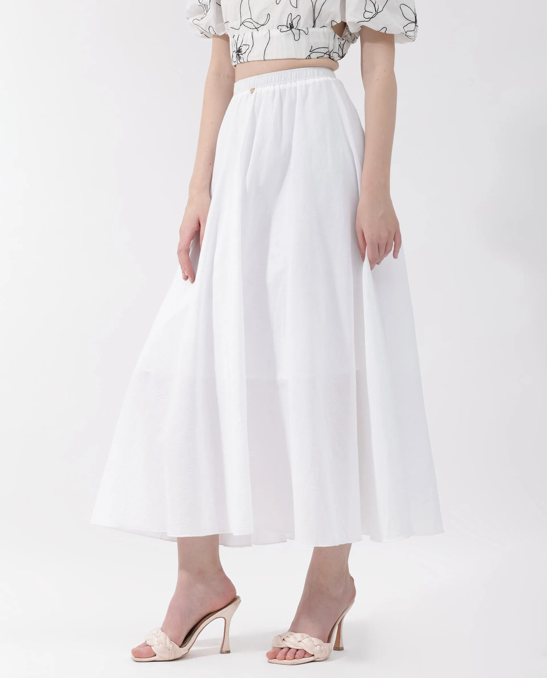 Rareism Women Alina White Cotton Fabric Regular Fit Plain Midi Skirt