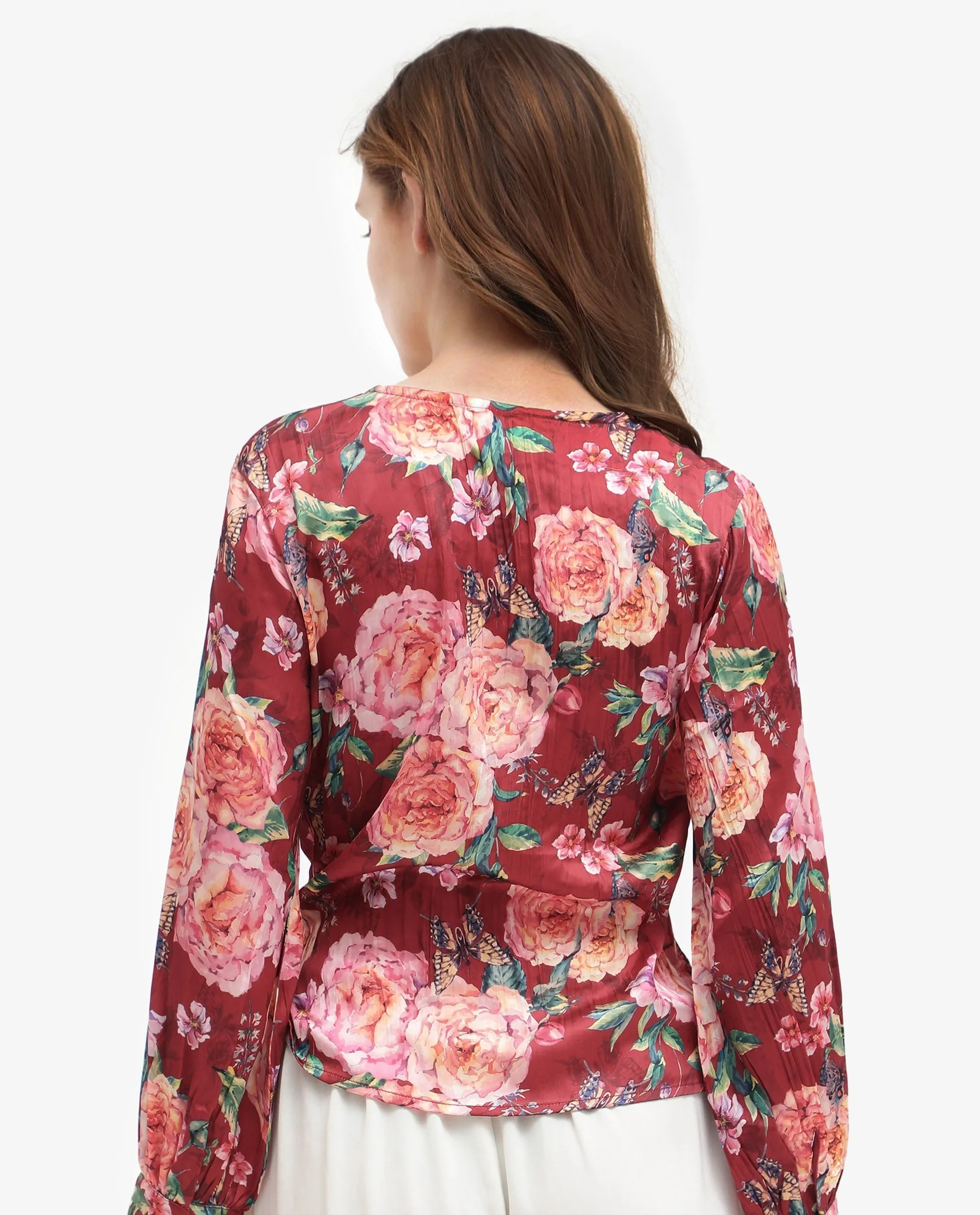 Rareism Womens Lonna Red Top Full Sleeve Print