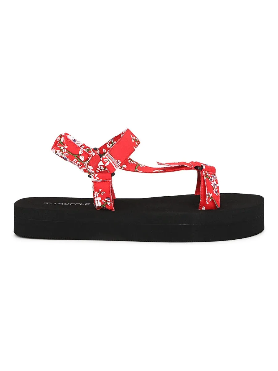 Red PU Printed Platform Sandals