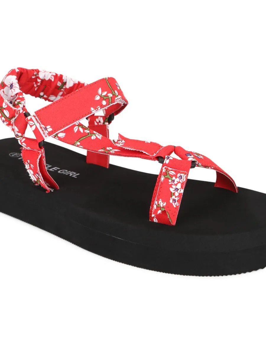 Red PU Printed Platform Sandals