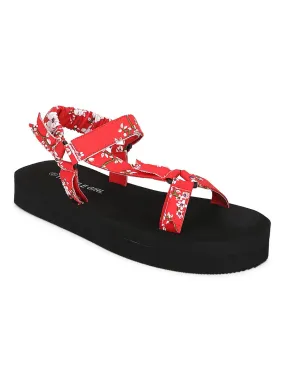 Red PU Printed Platform Sandals