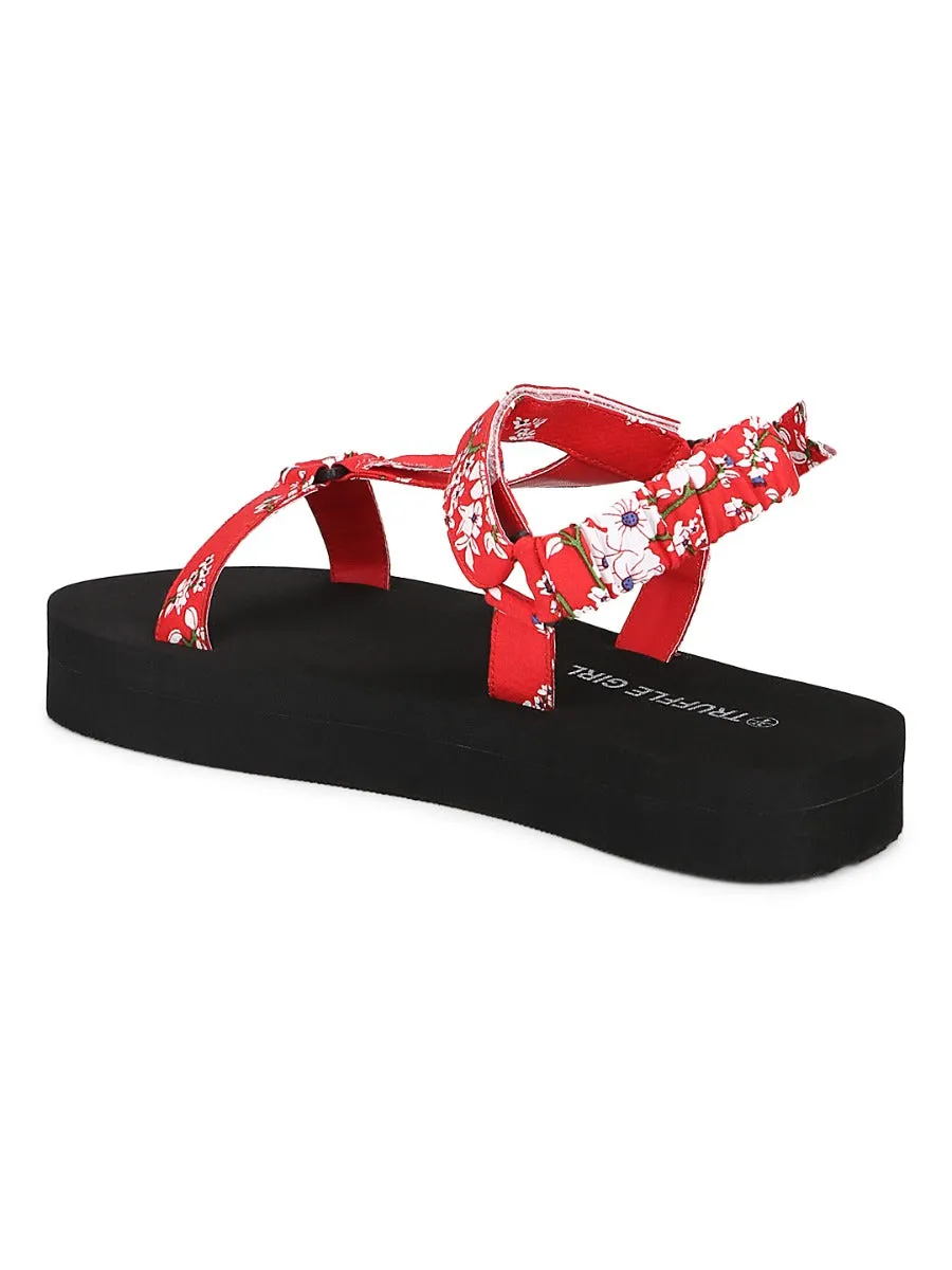 Red PU Printed Platform Sandals