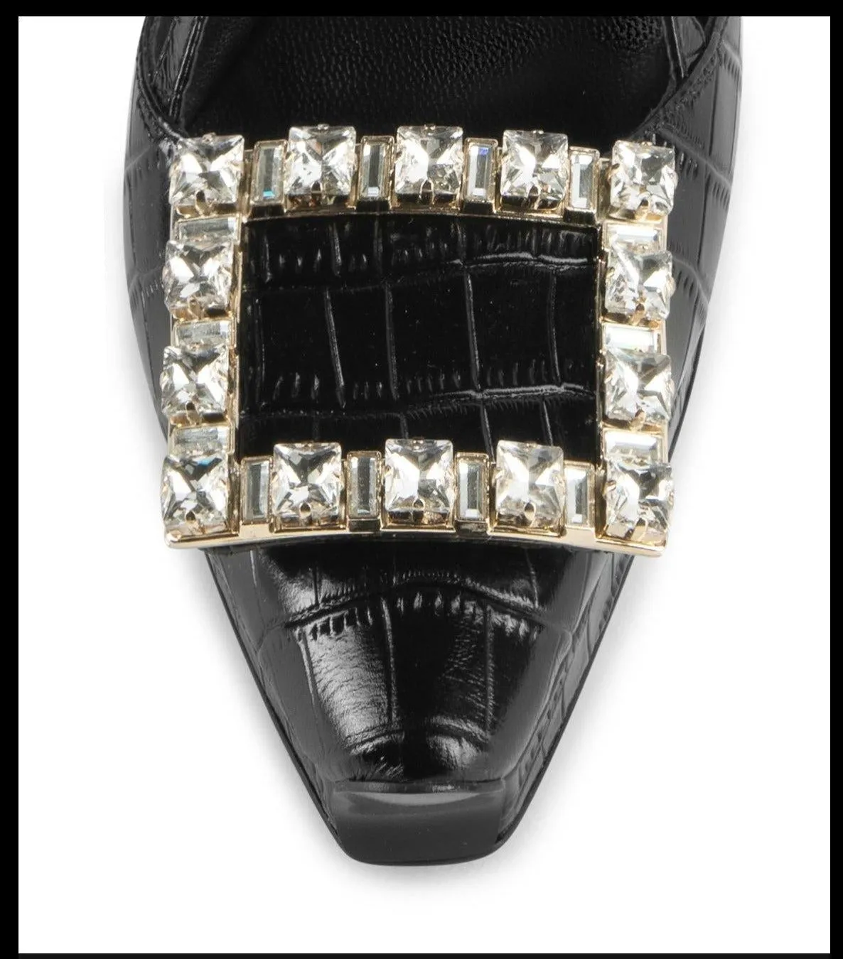 Rhinestone square buckle stiletto high heel sling back black shoes pumps - Tabitha