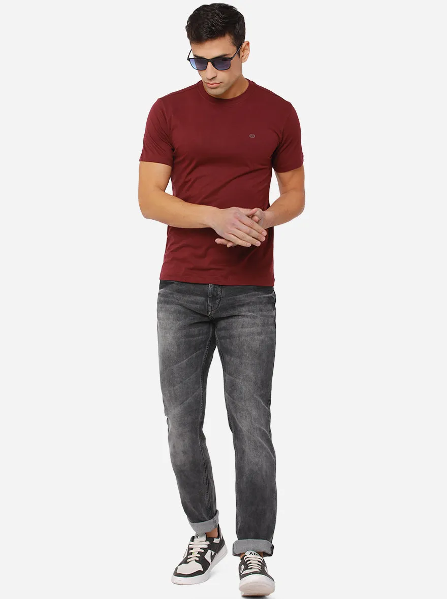 Rubby Red Solid Slim Fit T-Shirt | JadeBlue