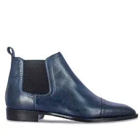 Saint Frederico Navy Leather Brogue Detail Chelsea Boots