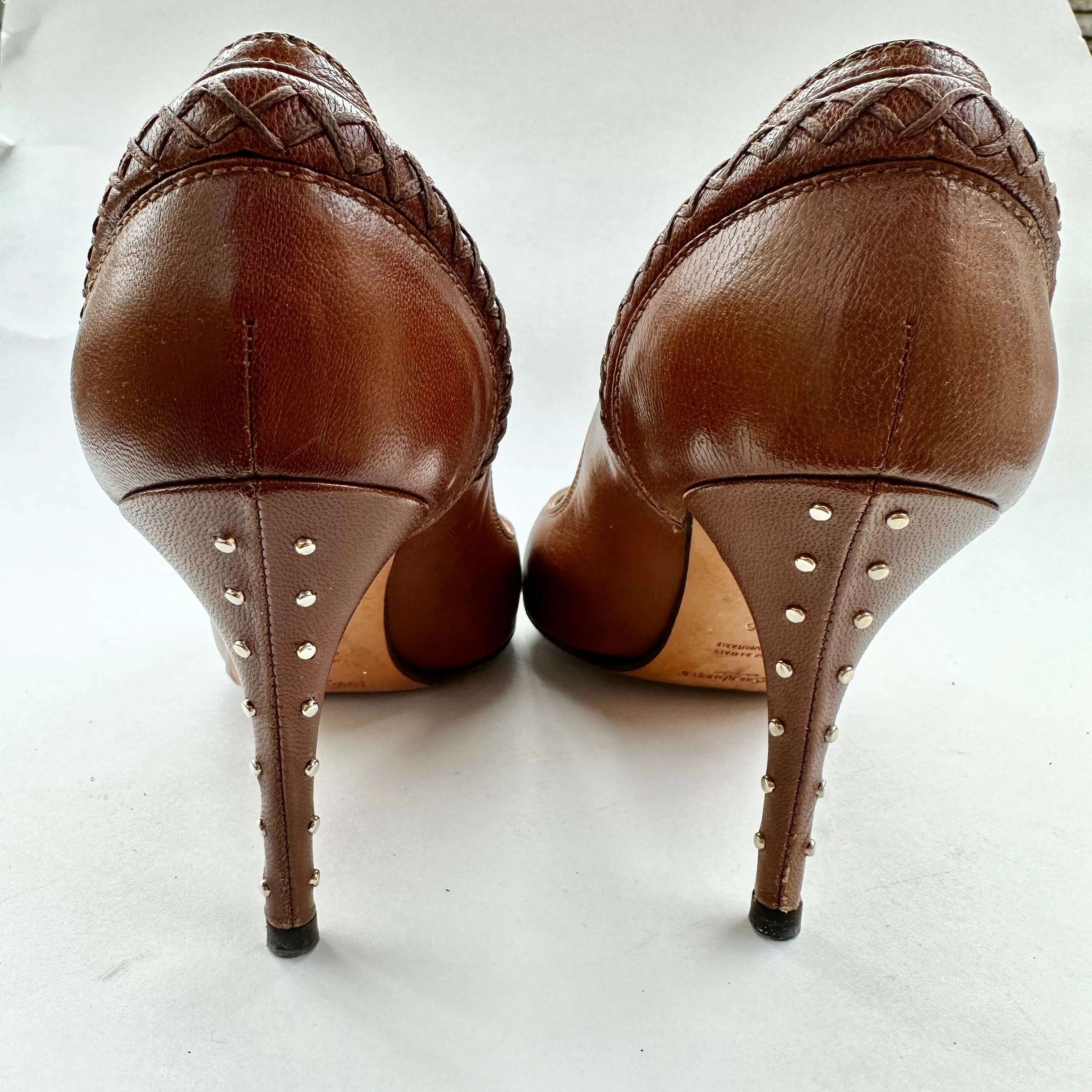 Saint Laurent Brown Leather Tie Front Pump