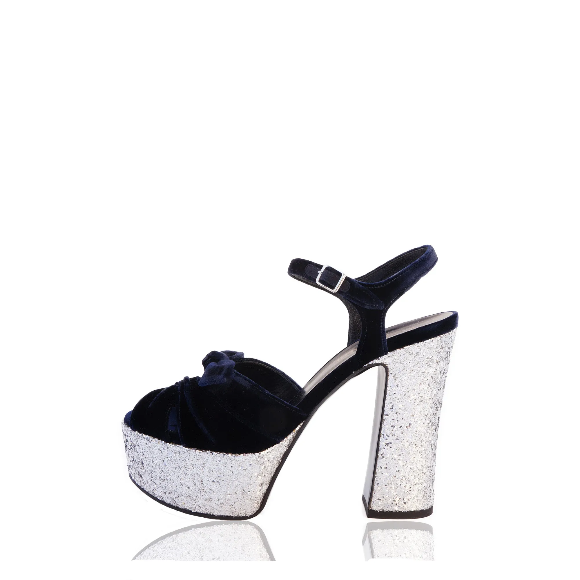 SAINT LAURENT CANDY VELVET AND GLITTER PLATFORM SANDALS