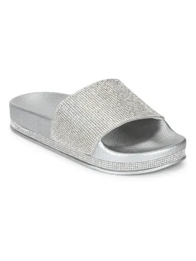 Silver Diamante Flats