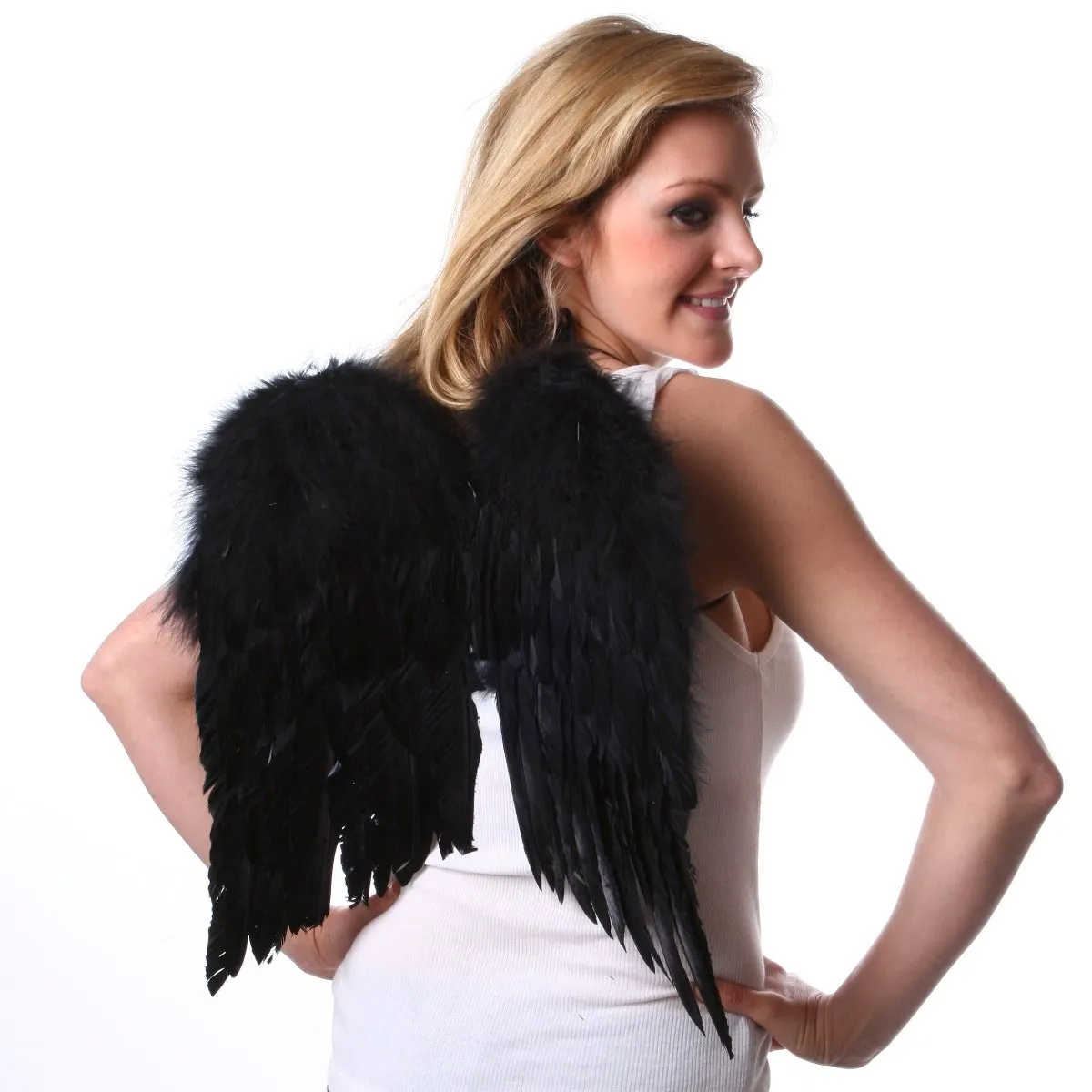 Small Black Angel Costume Wings - Halloween Cosplay Feather Wing for Adults-Kids