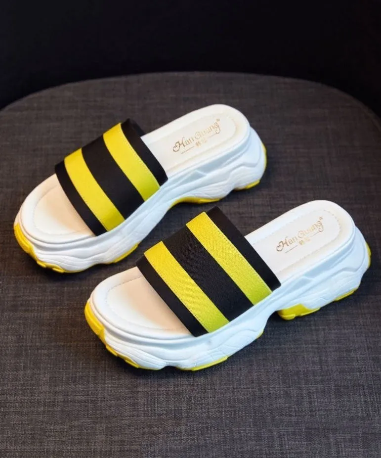 Stylish Soft Comfy Splicing Platform Yellow Slide Sandals