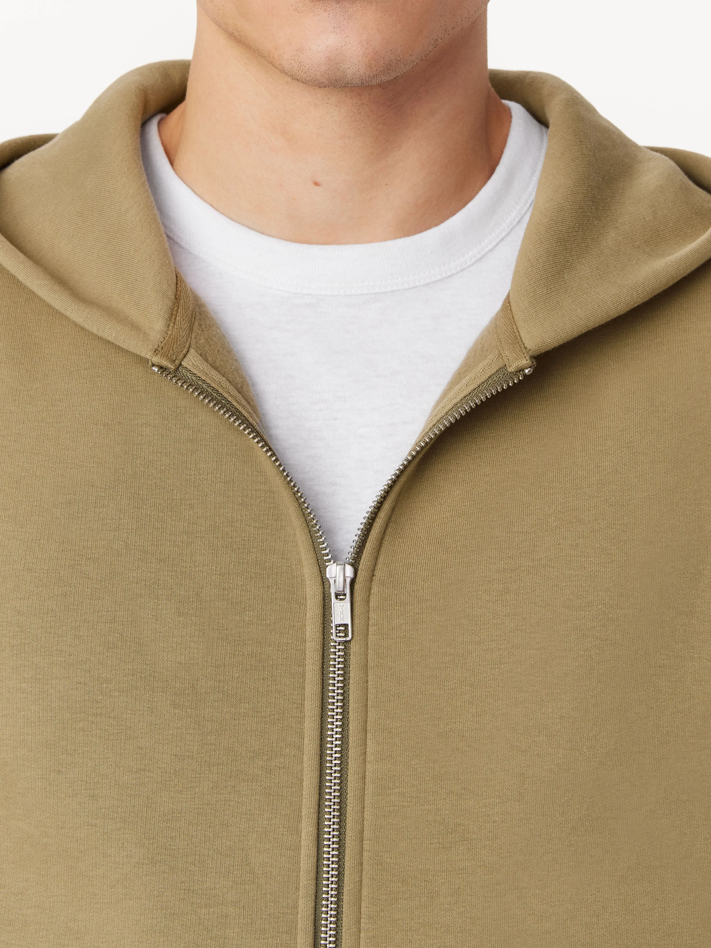 The Zip Up Fleece Hoodie in Khaki