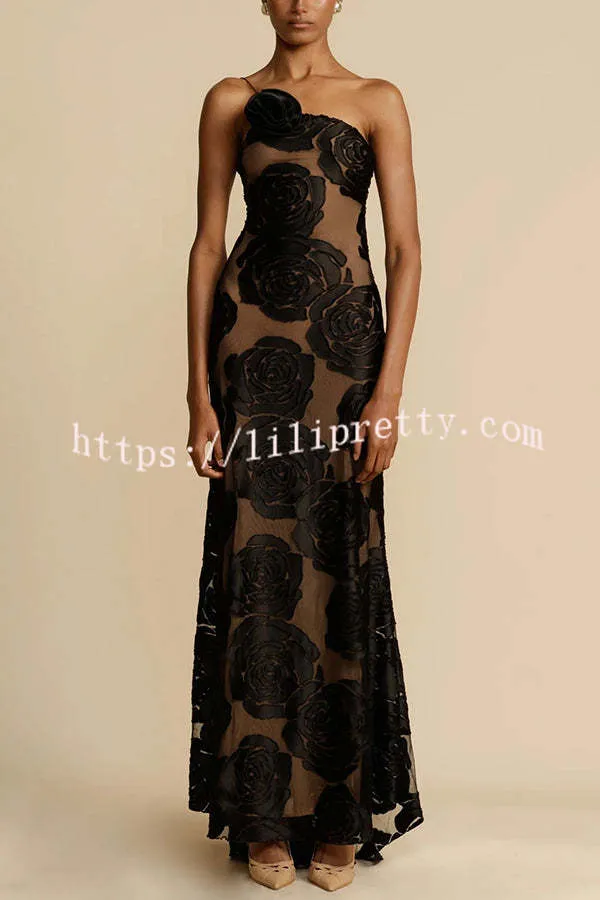 Timeless Elegance and Sexy Floral Print Asymmetrical Neckline Maxi Dress