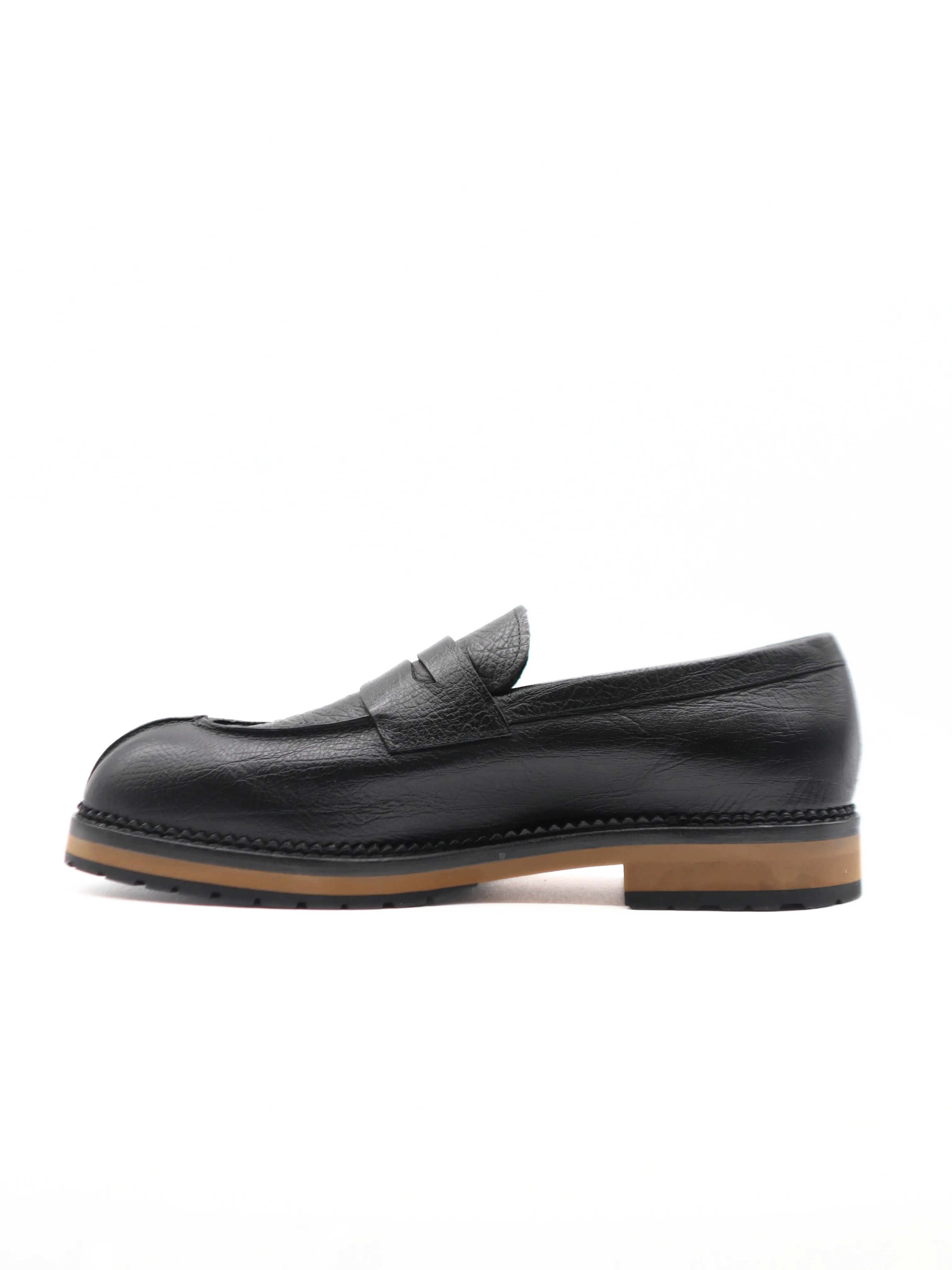 Tods Mens Black Leather Wrinkled Loafer Shoe