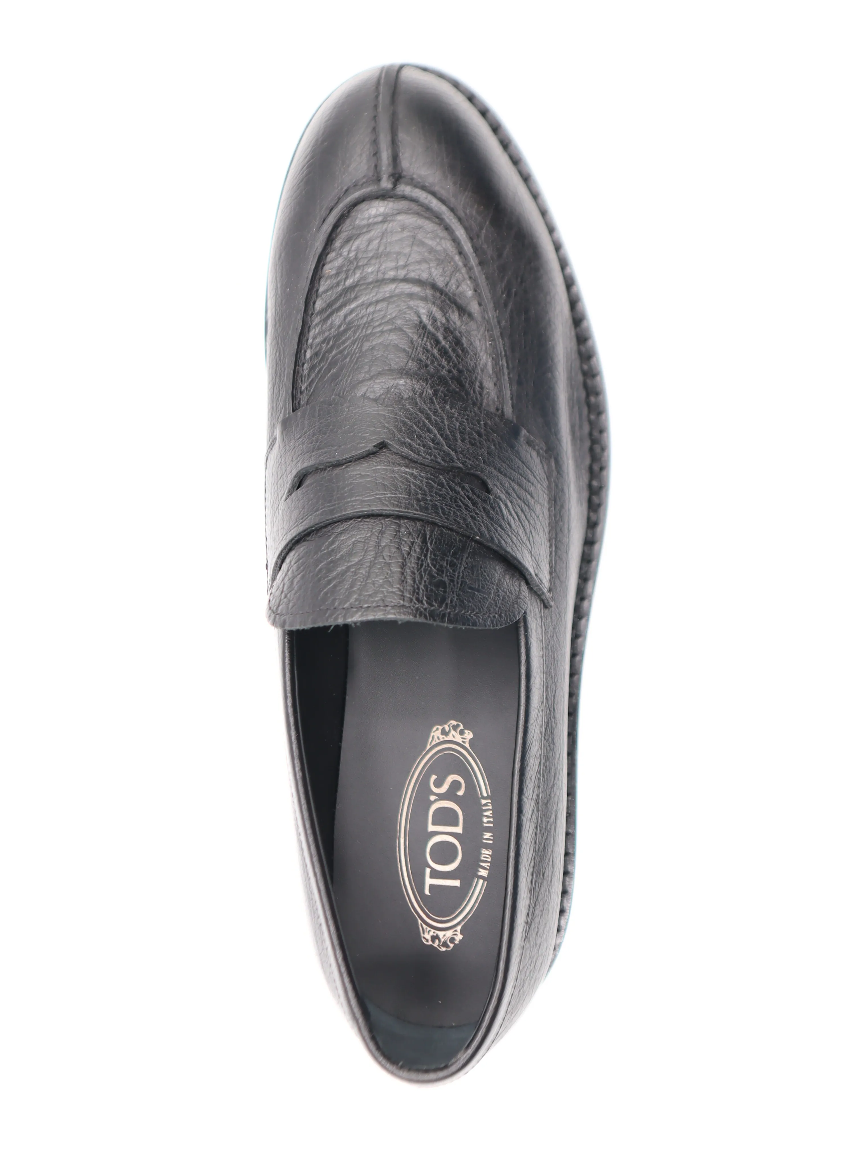 Tods Mens Black Leather Wrinkled Loafer Shoe