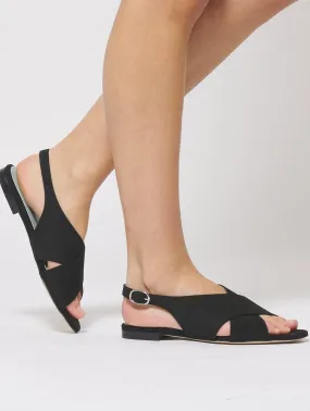 Vegan Suede Crossover Slingback Sandals | Black