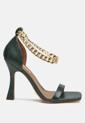 Venusta Metallic Chain Detail Spool Heel Sandals