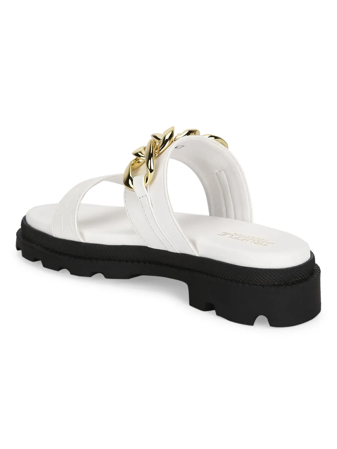 White PU Chained Platform Flats (TC-ST-1219-WHTPU)