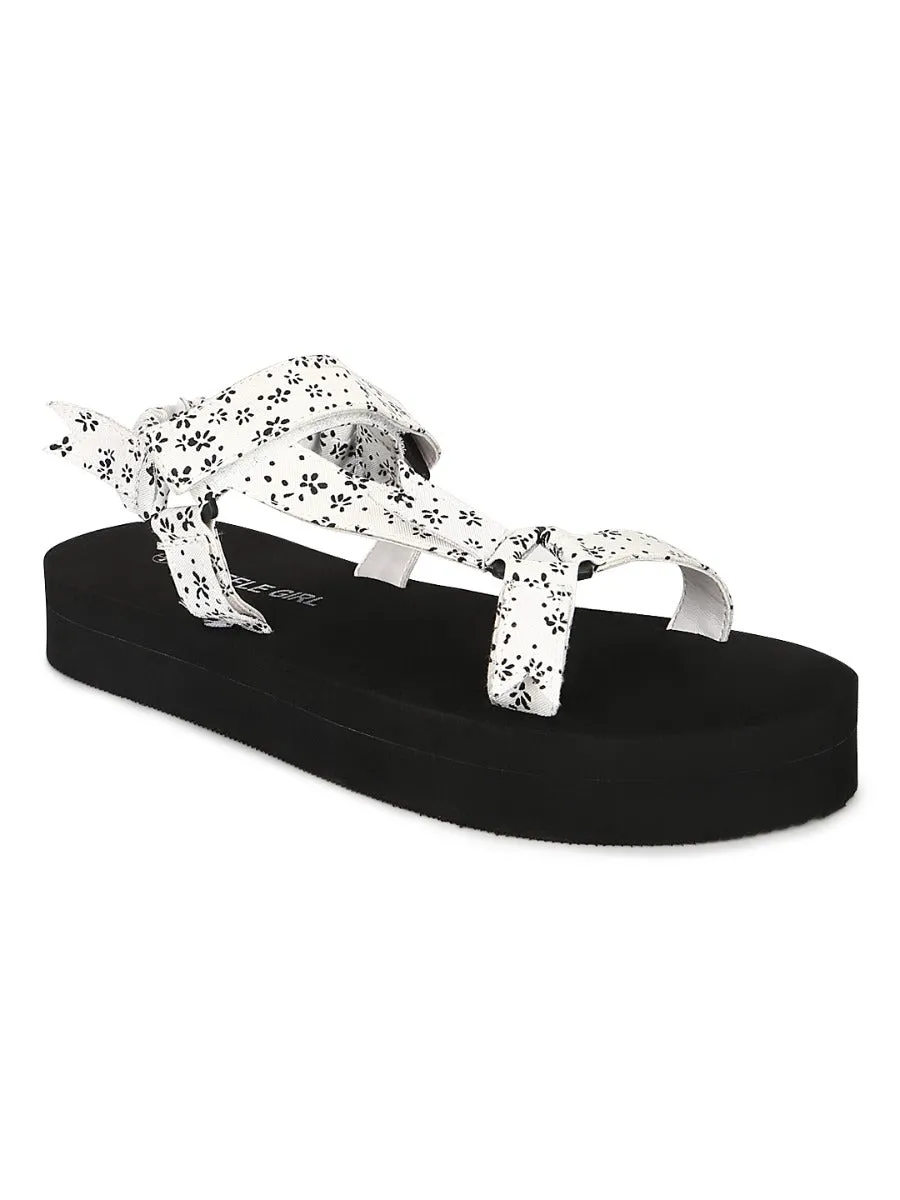 White PU Printed Platform Sandals