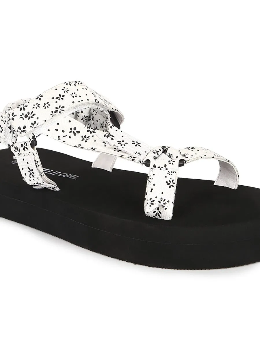 White PU Printed Platform Sandals