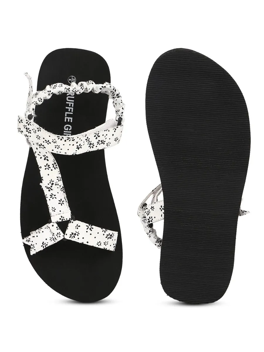 White PU Printed Platform Sandals