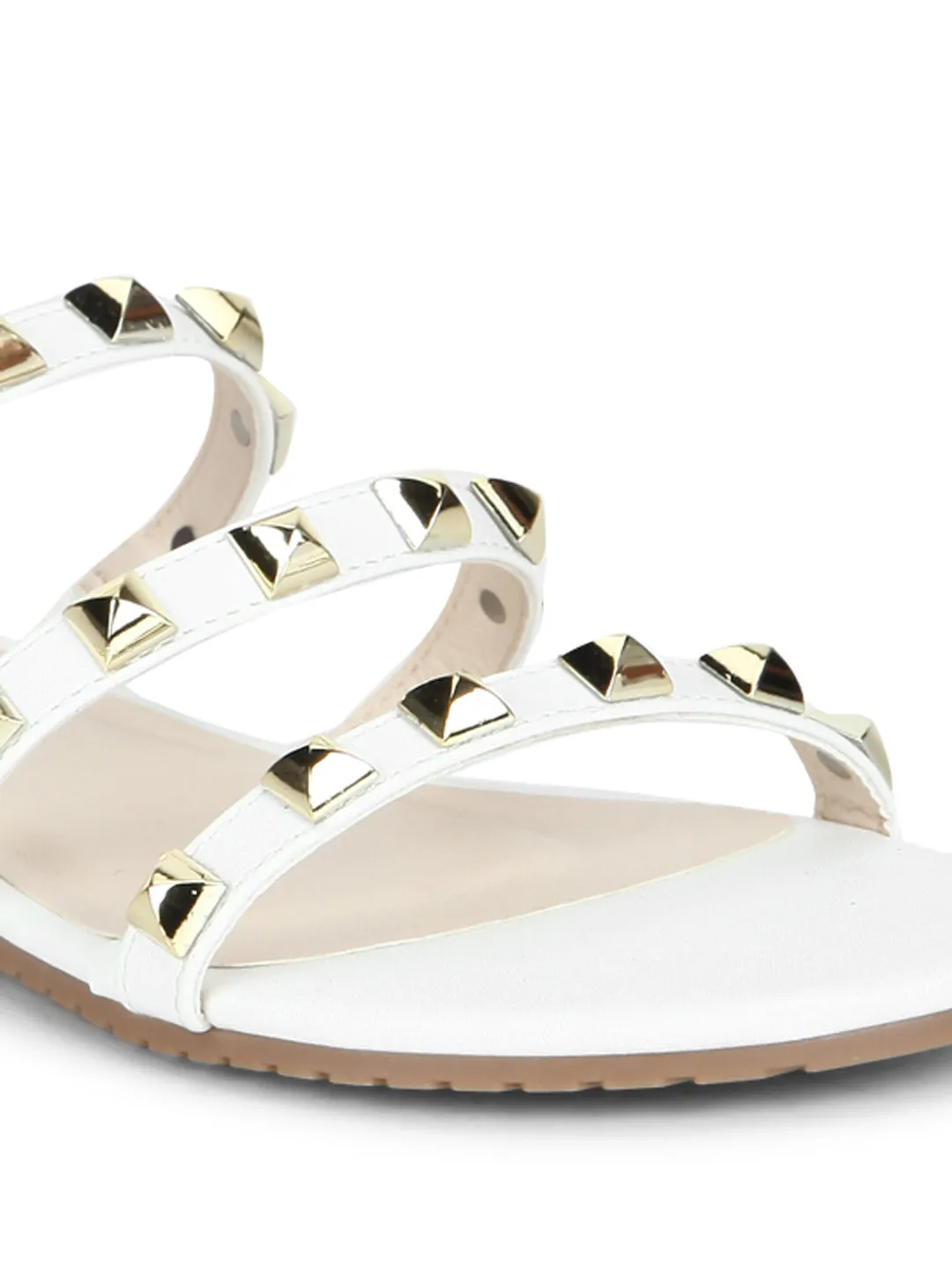 White Strappy Studded Slip-On Flats