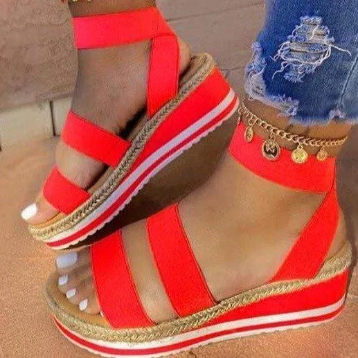 Women chunky platform ankle strap wedge sandals