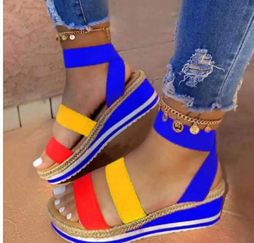 Women chunky platform ankle strap wedge sandals