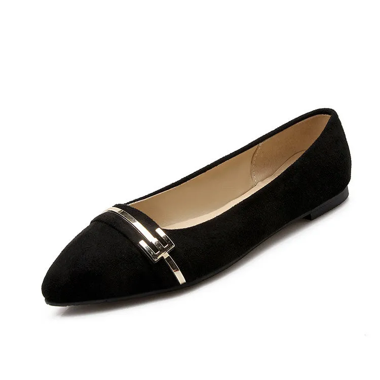 Women's Pointed Toe Metal Deco Pumps Flats Shoes