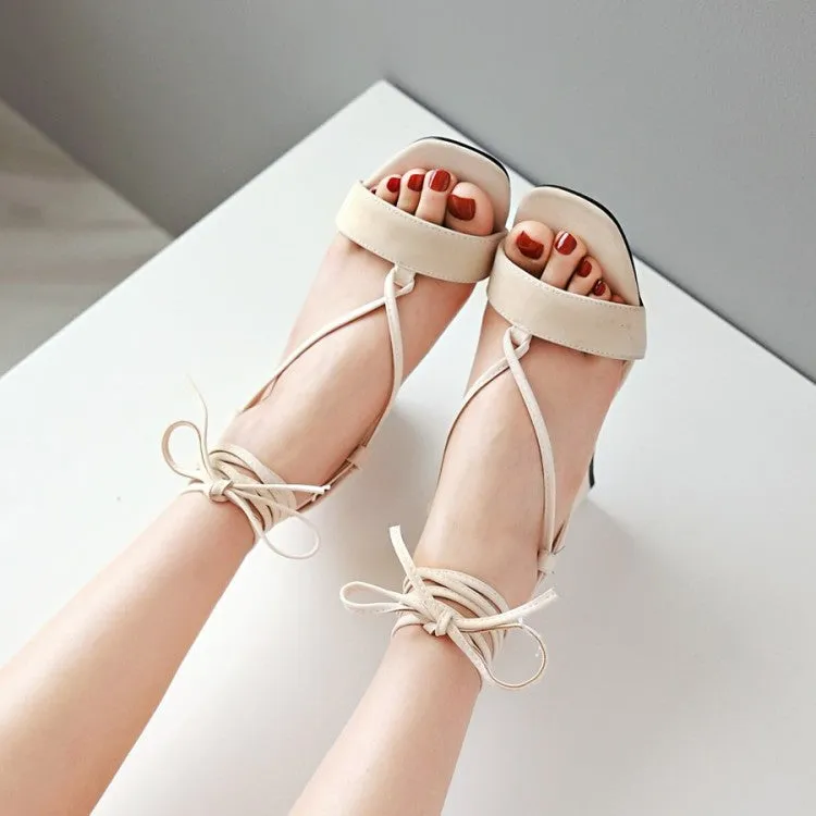 Women's Suede Square Toe Ankle Strap Block Heel Sandals